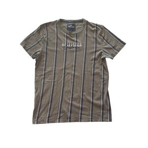 Hollister Men's Size M 100% Cotton T-Shirt Stripe Logo Y2K 2000s‎ Vintage Green